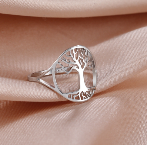 Titanium Steel Hollow Cut Tree Shape Stainless Steel Ring