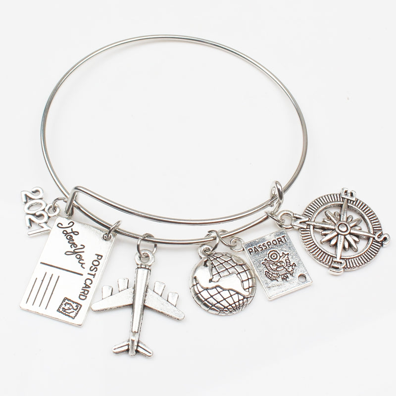 Alloy Travel Bracelet with Compass Pendant