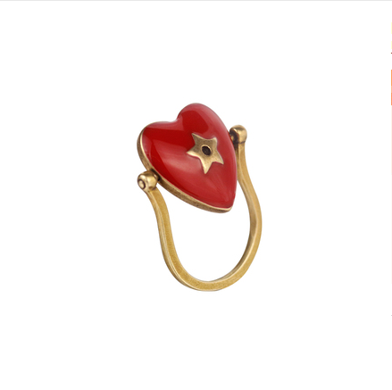Vintage Heart Earrings with Bee Design in Red Baroque