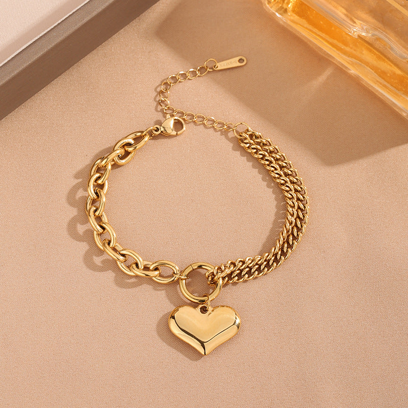 Hip Hop Double-layer Peach Heart Stainless Steel Bracelet