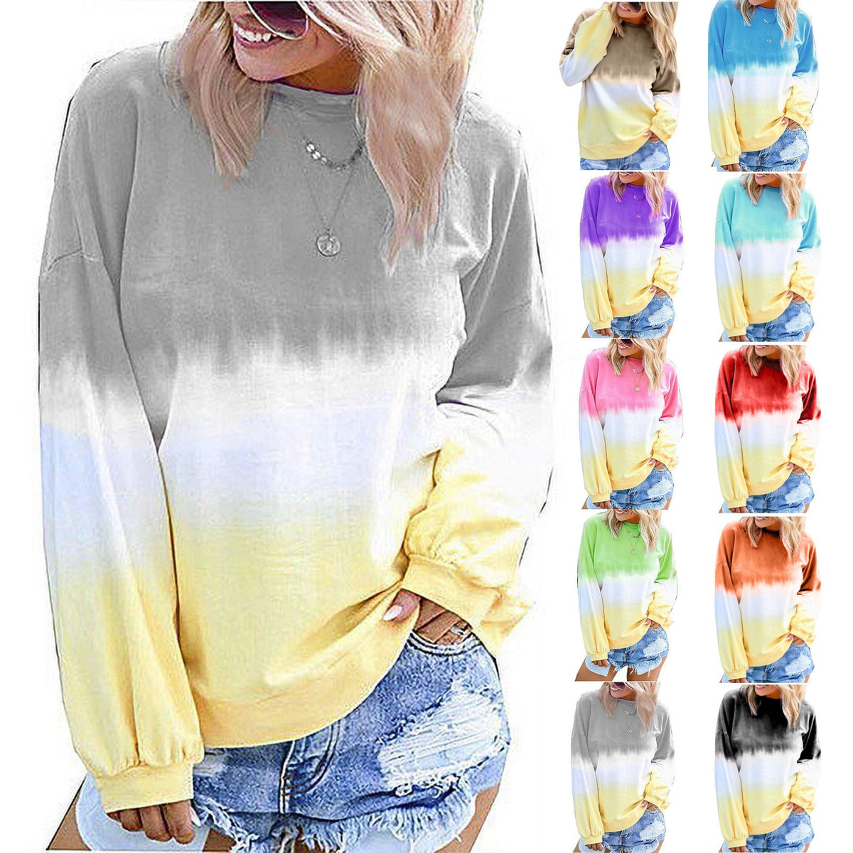 Women's Long Sleeve Rainbow Gradient Sweatshirt
