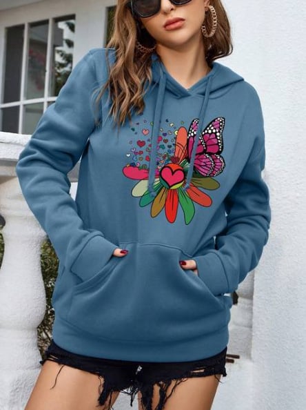 Retro Love Pattern Women's Hoodie Pullover College Style