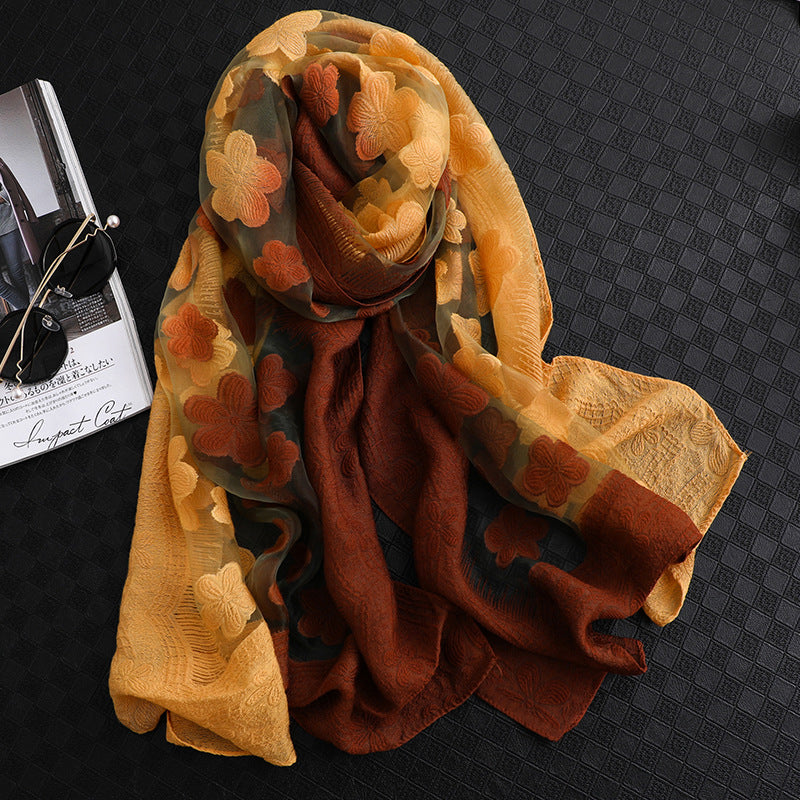 Floral Summer Sun Protection Scarf with Gradient Design