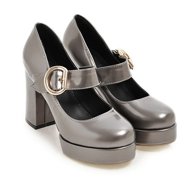 Women's Chunky Heeled Shoes with Buckle (Sizes 40-48)