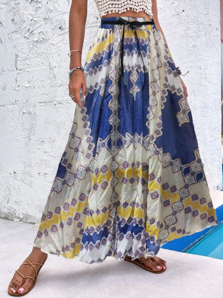 Bohemian Print A-Line Beach Dress for Women