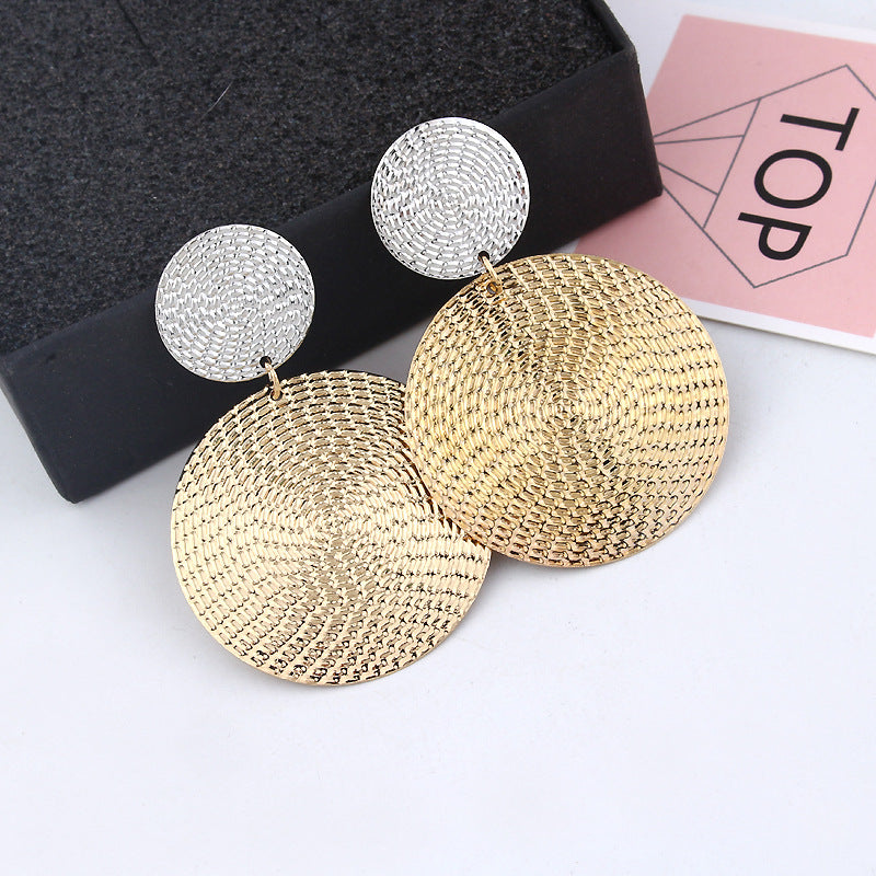 Exaggerated Circle Pendant Earrings with Colorful Studs