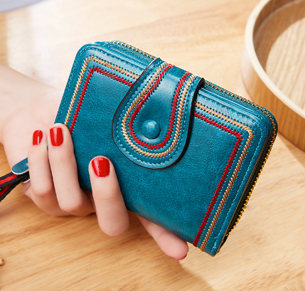 Retro Oil Wax Euro-American Multi-Slot Women's Purse