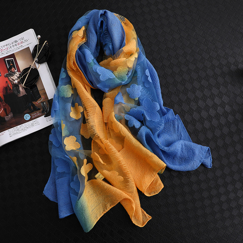 Floral Summer Sun Protection Scarf with Gradient Design