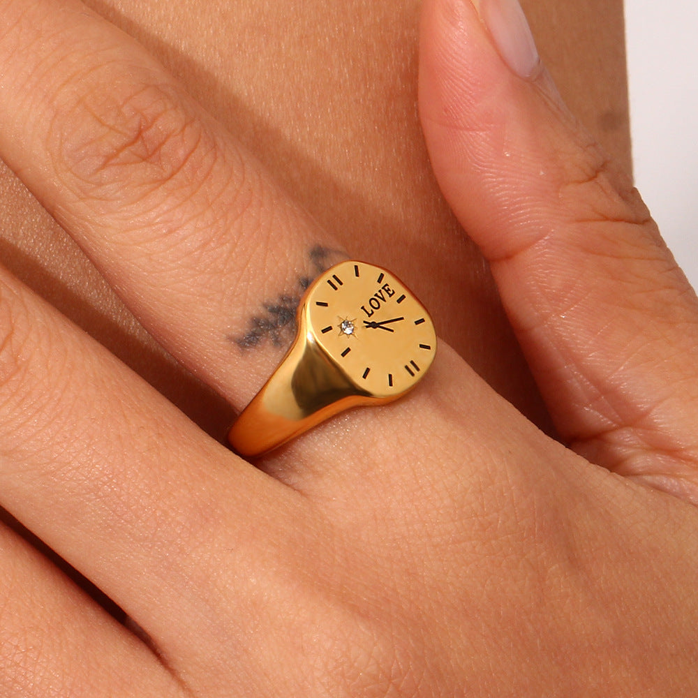 Fashionable Stainless Steel Clock Ring