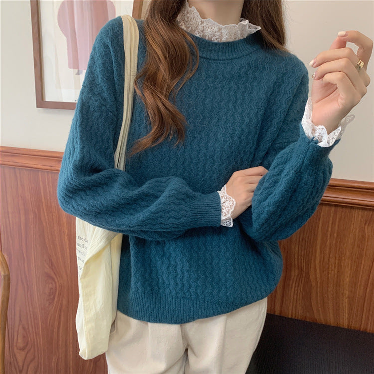 Winter Korean Style Sweet Lace Turtleneck Sweater