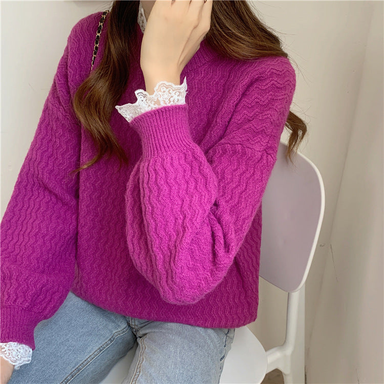 Winter Korean Style Sweet Lace Turtleneck Sweater
