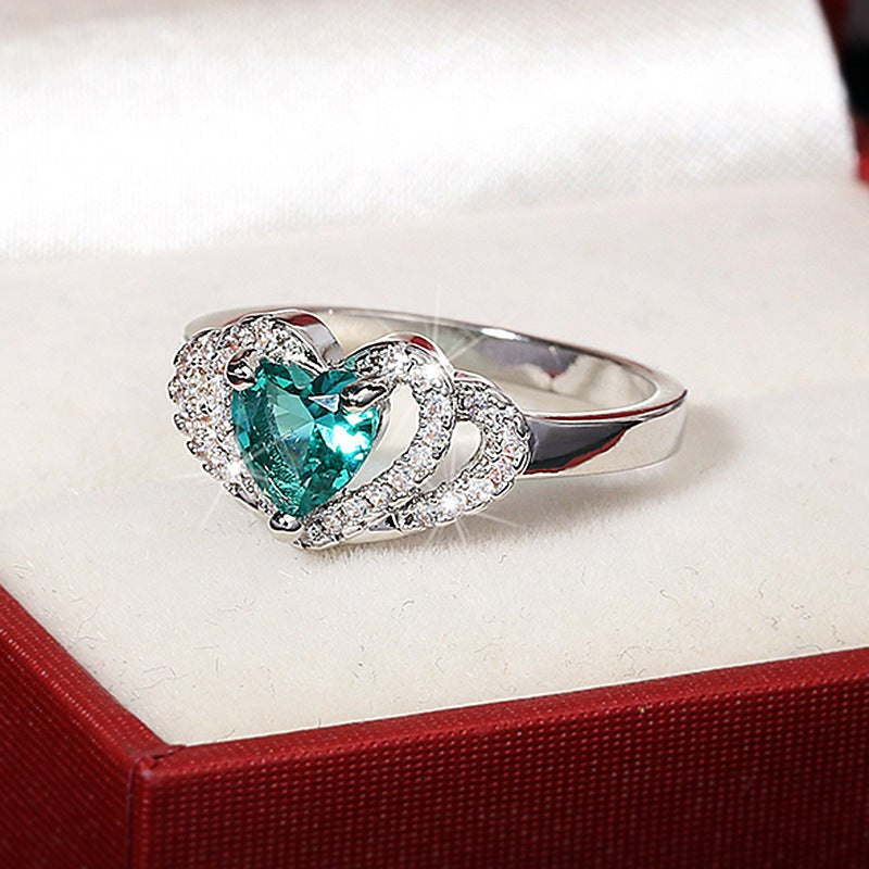 Green Zircon Heart-Shaped Love Ring Ornament