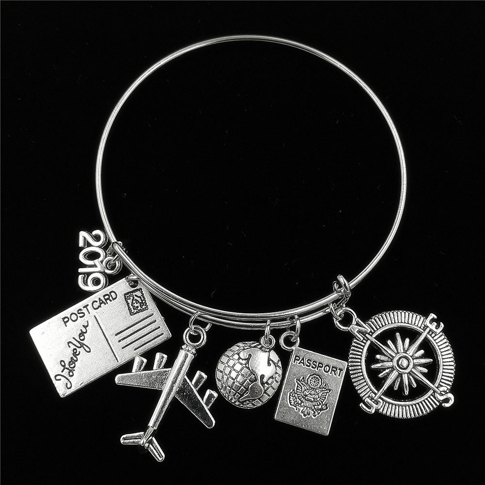 Alloy Travel Bracelet with Compass Pendant