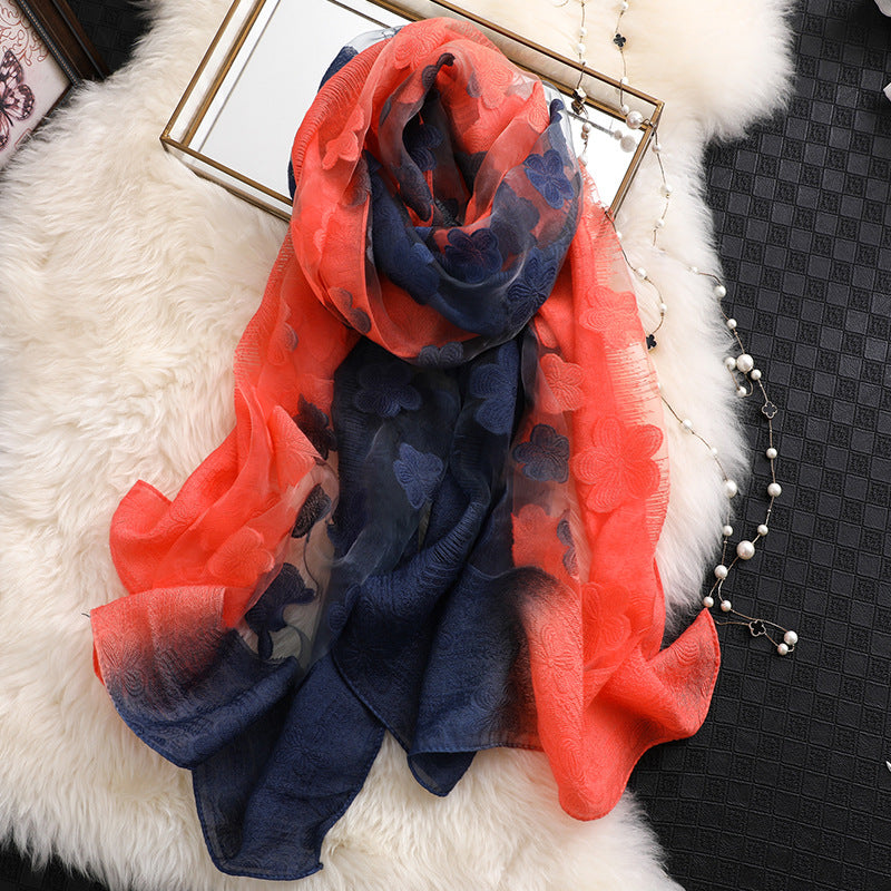 Floral Summer Sun Protection Scarf with Gradient Design