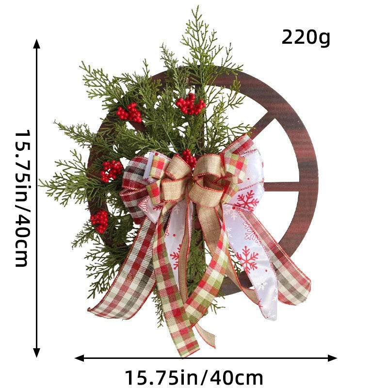 Wooden Christmas Wreath with Pinecones and Wheel Design