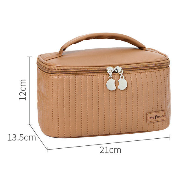 Korean Style Women's Large PU Leather Makeup Bag