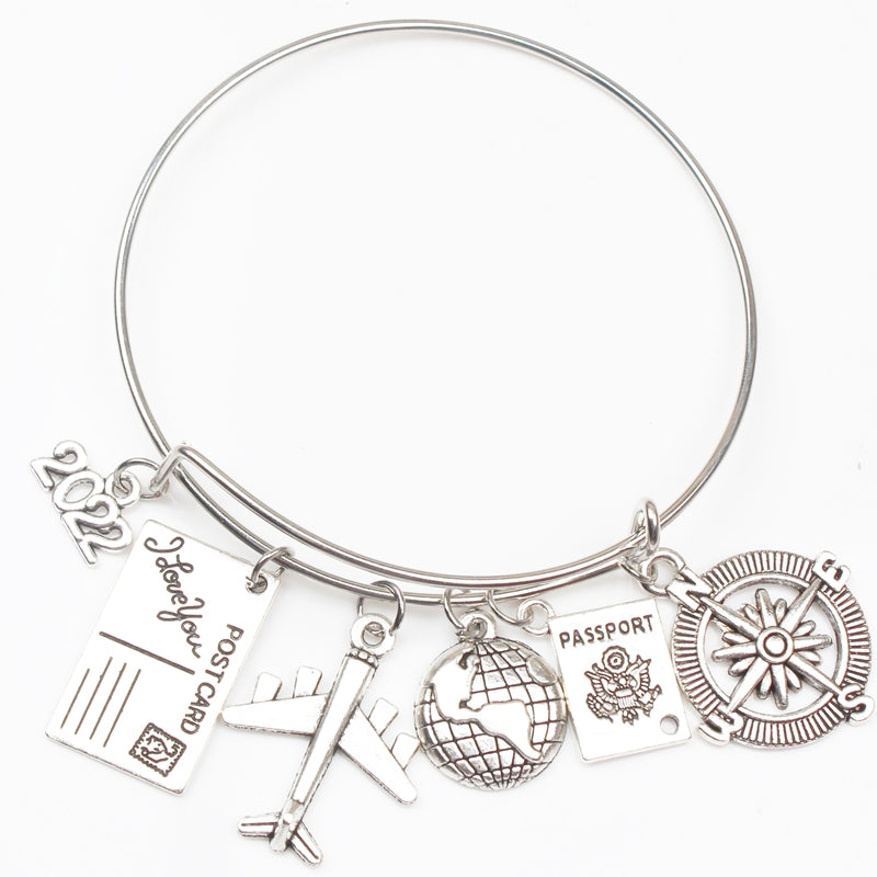 Alloy Travel Bracelet with Compass Pendant