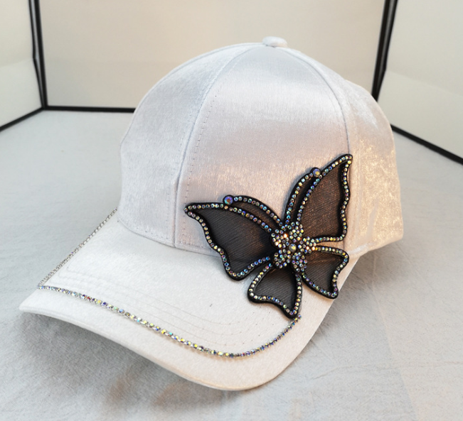 Women's Baseball Cap with Rhinestone Butterfly Embroidery