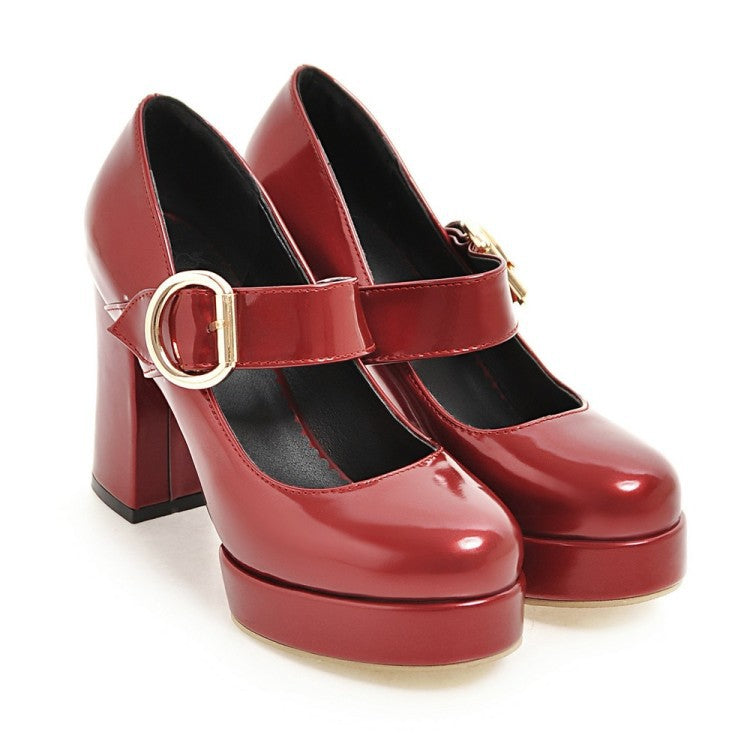 Women's Chunky Heeled Shoes with Buckle (Sizes 40-48)