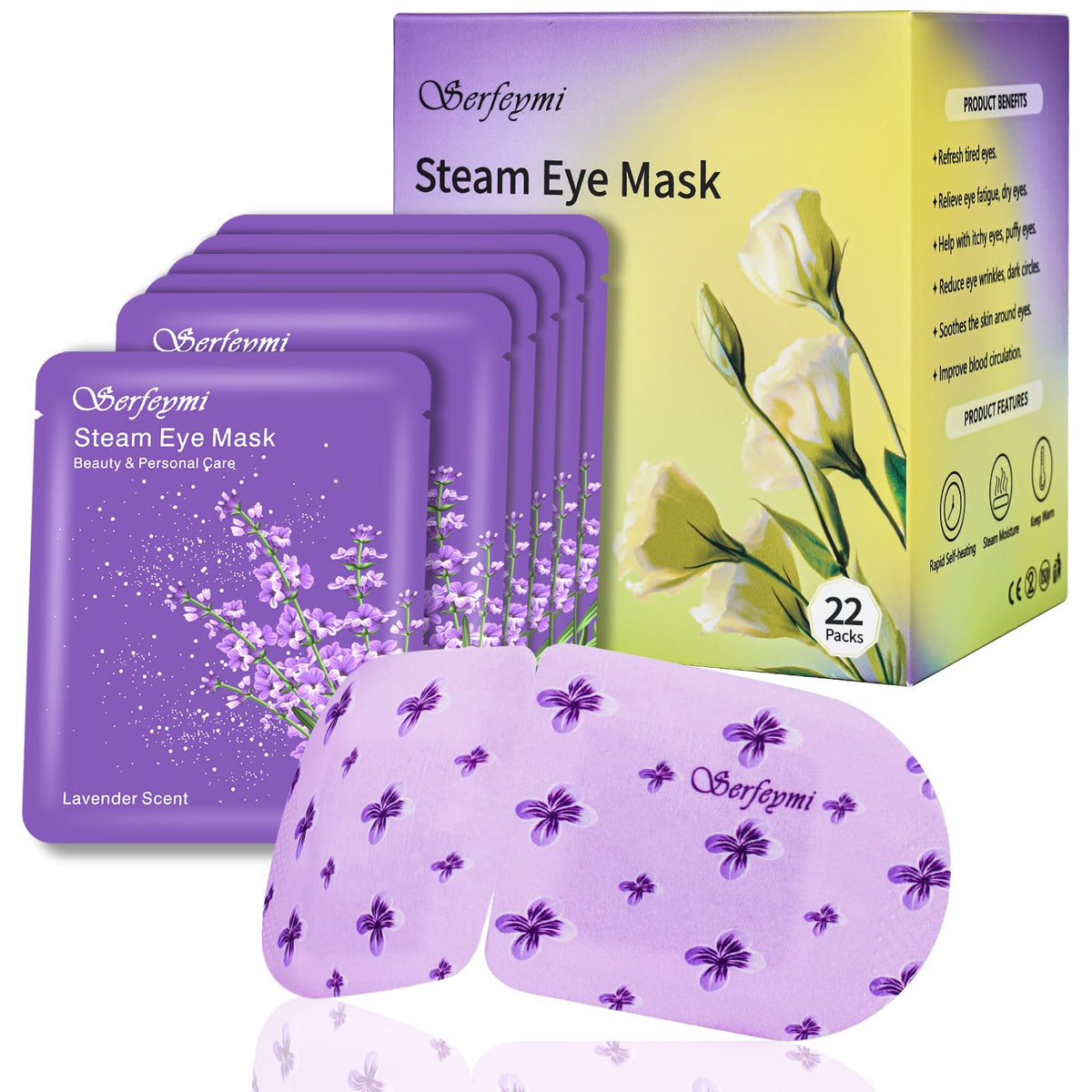 Serfeymi 22 Packs Steam Eye Mask Self-Heating Warm Eye Mask Disposable Eye SPA Heated Eye Mask for Sleeping Relieve Eye Fatigue Gifts for Mothers Day SPA Care (Lavender)