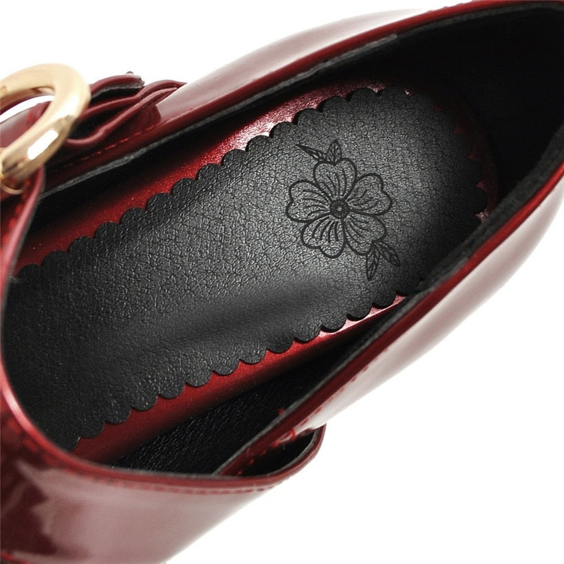 Women's Chunky Heeled Shoes with Buckle (Sizes 40-48)