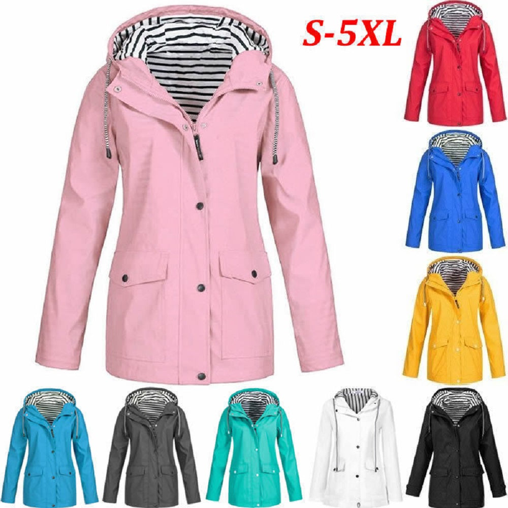 Plus Size Women's Hooded Long Sleeve Trench Coat