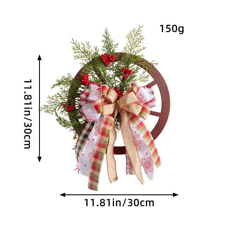 Wooden Christmas Wreath with Pinecones and Wheel Design