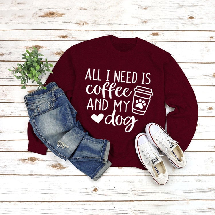 Round Neck Long Sleeve Pullover with ALL I NEED Print
