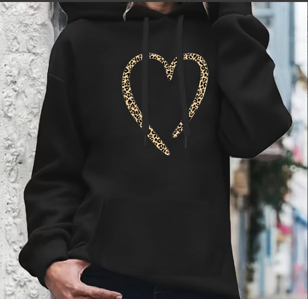 Retro Love Pattern Women's Hoodie Pullover College Style