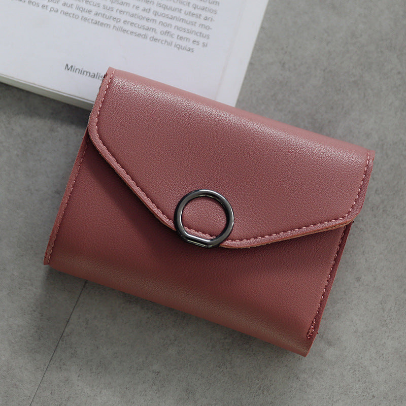 Tri-Fold Simple Buckle Wallet with Small Circle Design