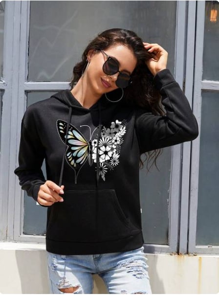 Retro Love Pattern Women's Hoodie Pullover College Style