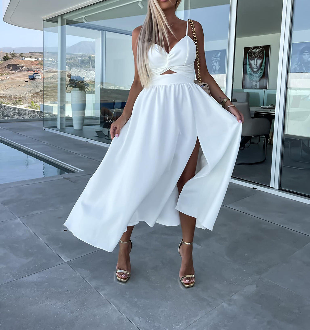 Europe and the United States cross-border foreign trade new women's Amazon suspenders V-neck large pendulum dress slim-fit backless mid-length dress