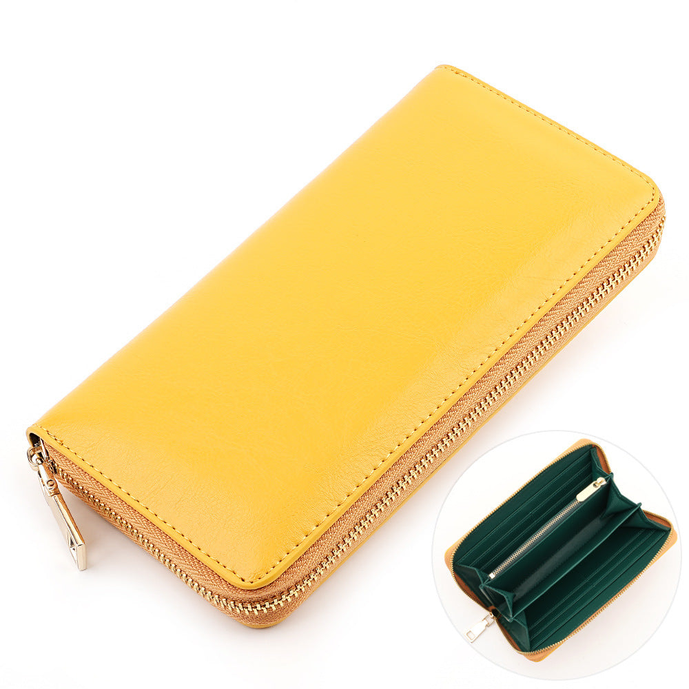 Cross-border Oil Wax Cowhide Women's Wallet Leather Long Zipper Men's Wallet Japan Amazon Explosions
