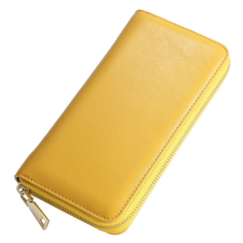 Cross-border Oil Wax Cowhide Women's Wallet Leather Long Zipper Men's Wallet Japan Amazon Explosions