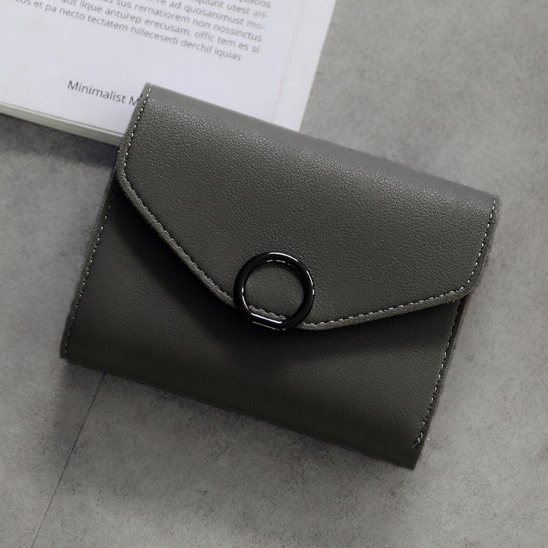 Tri-Fold Simple Buckle Wallet with Small Circle Design