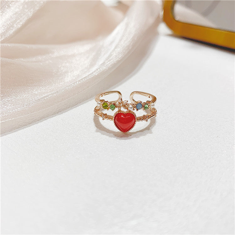 Korean Trendy Heart-Shaped Flower Diamond Ring