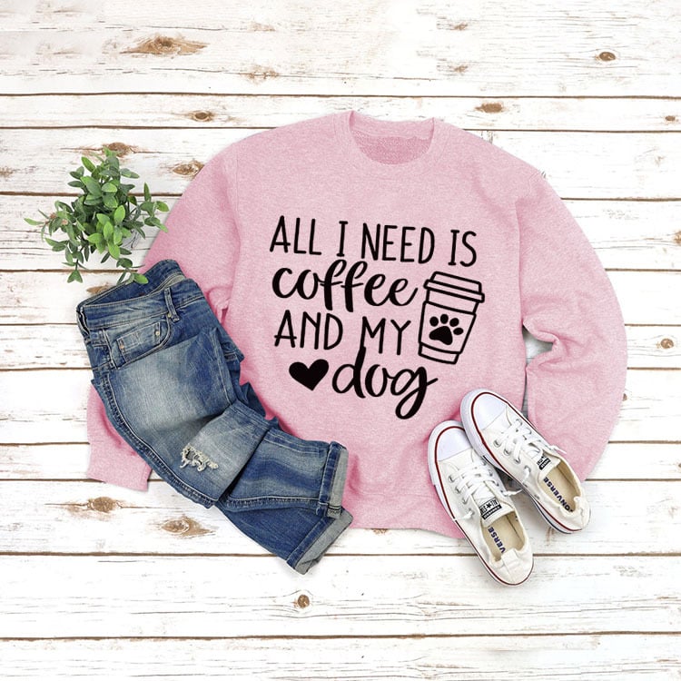 Round Neck Long Sleeve Pullover with ALL I NEED Print