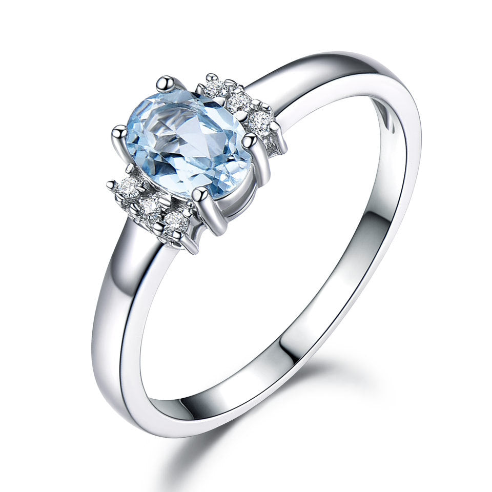 925 Sterling Silver Oval Blue Topaz Ring