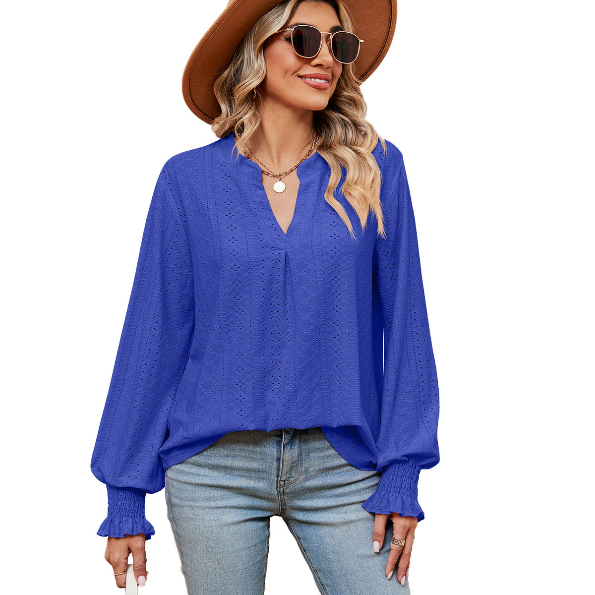 Women's Casual Loose V-Neck Long Sleeve T-Shirt