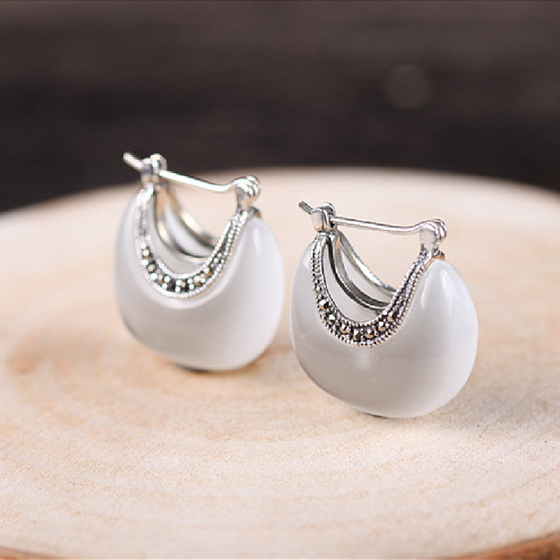 925 Silver Vintage Cat's Eye Stone Earrings (Gift)