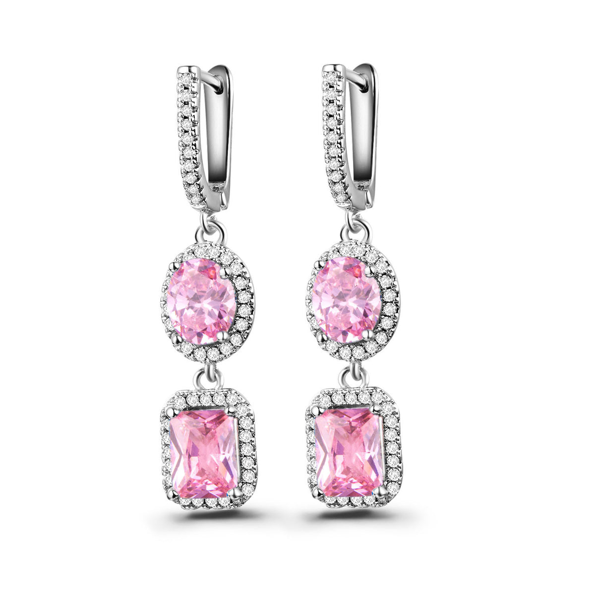 Zircon Earrings with Long Dual Pendant Design