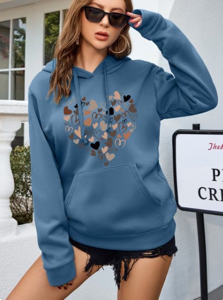 Retro Love Pattern Women's Hoodie Pullover College Style