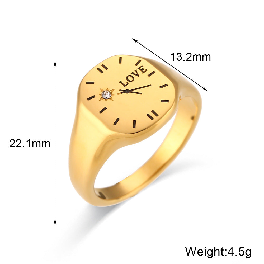 Fashionable Stainless Steel Clock Ring