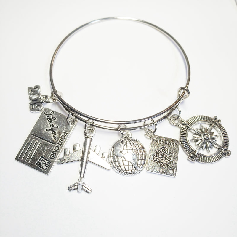 Alloy Travel Bracelet with Compass Pendant