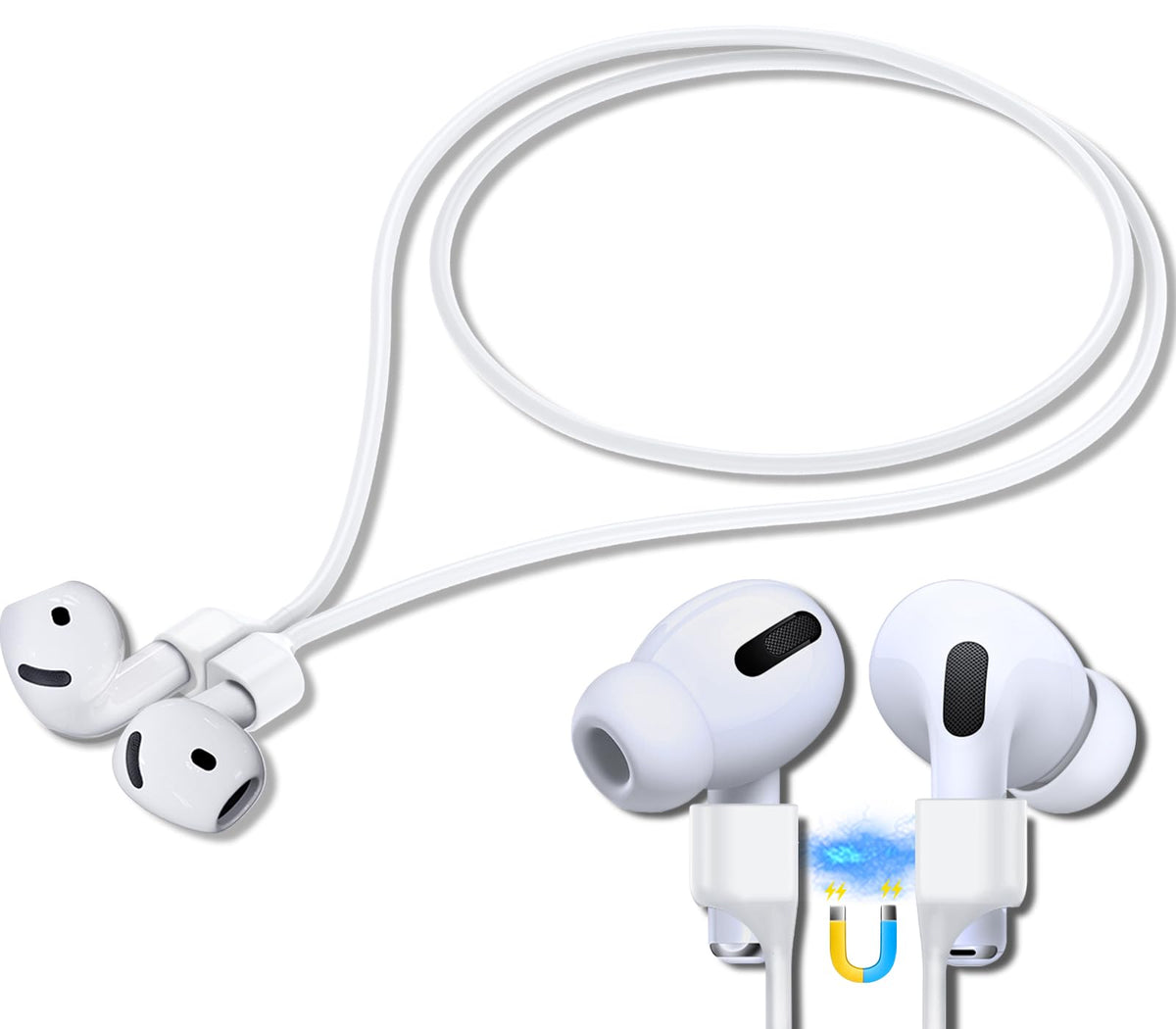 AirPod Strap with MagneticAirPod Lanyard Anti-Lost Cord for Sports Anti-Loss AirPod Accessories Compatible with AirPods 4 Case 2024 AirPod Pro 2nd/1st AirPod 3 AirPod 2/1- White 1 Pack