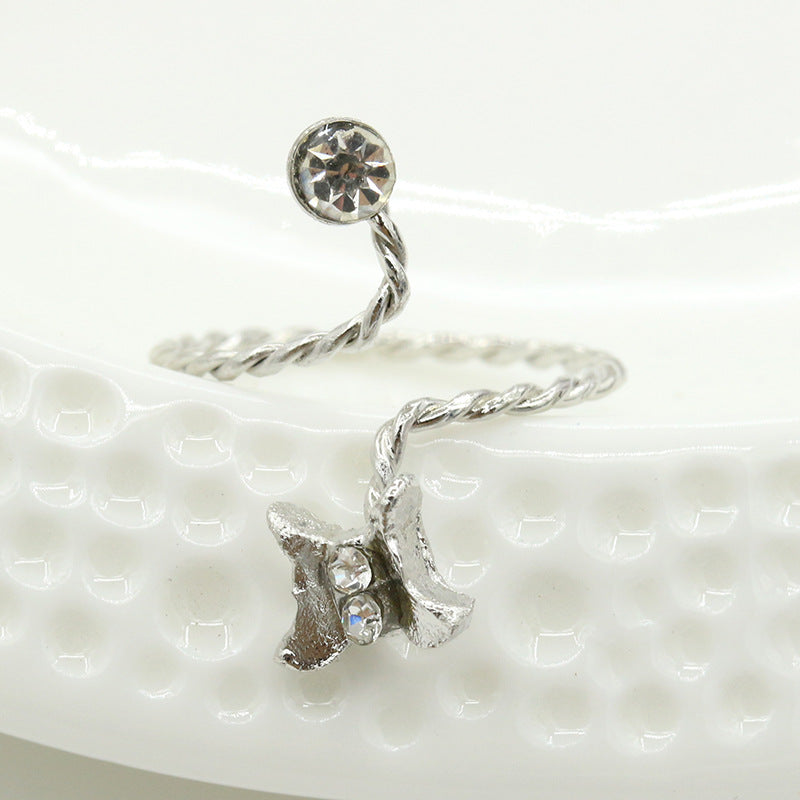 Adjustable Rhinestone Starfish Flower Joint Ring
