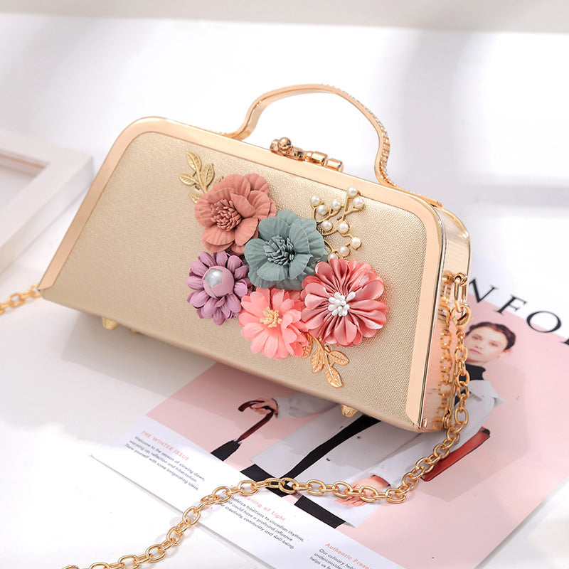 Elegant Floral Chain Shoulder Evening Clutch Bag for Women