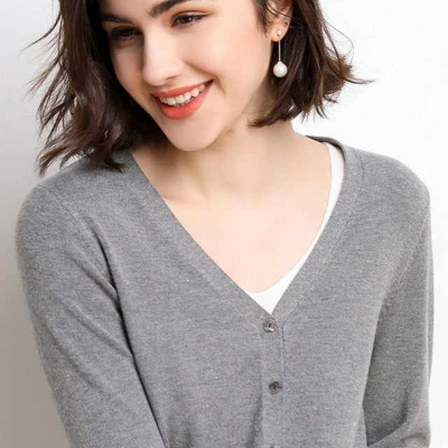 Korean Slim Fit V-Neck Cardigan for Women