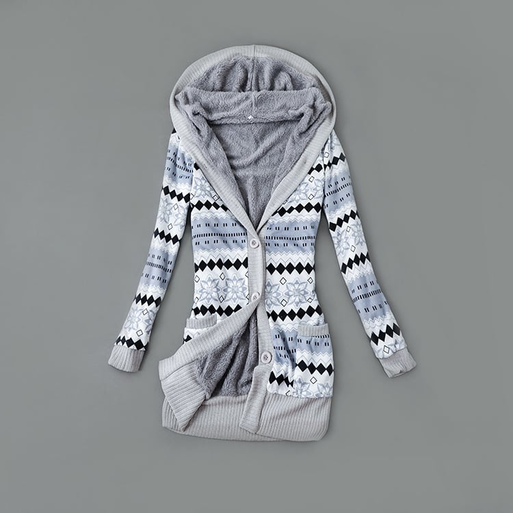 Thick Printed Hooded Knitted Cardigan Jacket