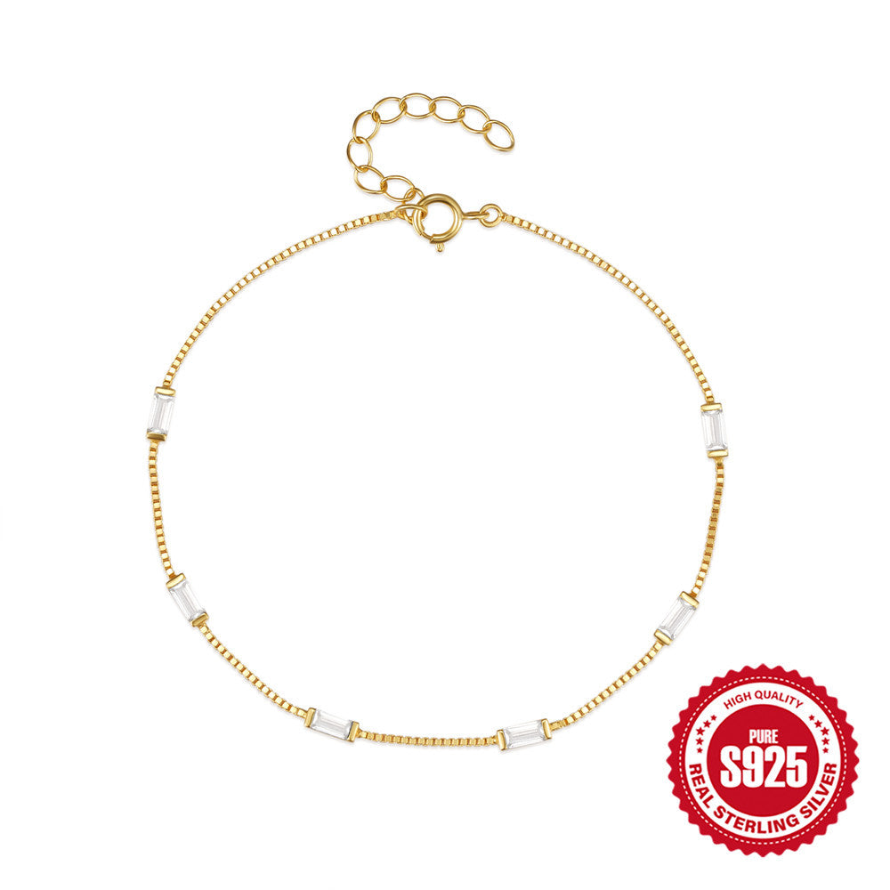 Sterling Silver Simple Blue Zircon Bracelet
